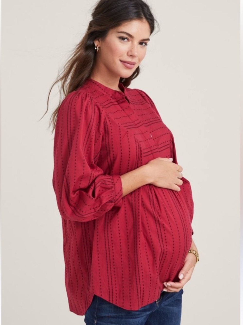 Hatch Red Dot-Stripe Peasant Tunic